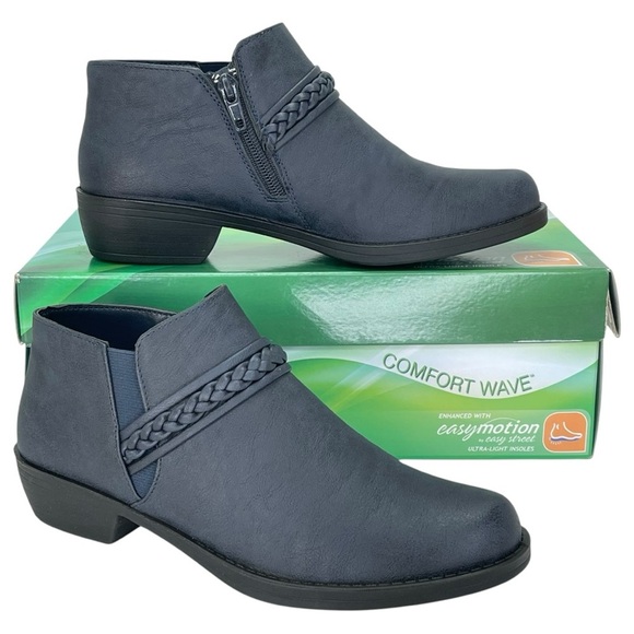 easy street Shoes - Easy Street Jalia Navy Faux Leather Womens Shooties Size 7M